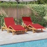 VidaXL Șezlong cu pernă 3 pcs Roșu 40 x 40 x 40cm Lemn masiv de acacia
