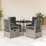 Cumpara ieftin Set mobilier de grădină cu perne, 5 piese, gri, poliratan