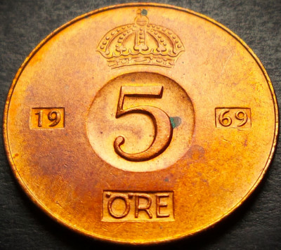 Moneda 5 ORE - SUEDIA, anul 1969 * cod 5192 = AUNC luciu de batere foto