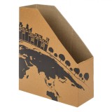 Suport Dosare și Reviste, Model Carton Kraft, Imprimeu Negru Case și Copaci, 26x9x32cm, Oem
