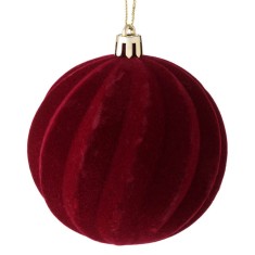 Glob Crăciun Jumbo Catifelat Bordo Linii Ondulate 8 cm foto