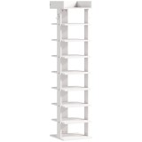 HOMCOM Pantofar 9 niveluri organizator din lemn pentru pantofi cu raft superior și 2 c&acirc;rlige, pentru hol, Alb | Aosom Romania