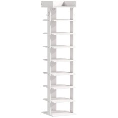 HOMCOM Pantofar 9 niveluri organizator din lemn pentru pantofi cu raft superior și 2 c&acirc;rlige, pentru hol, Alb | Aosom Romania