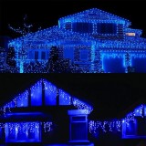 Instalatie Solara Craciun Turturi, IP44, 5 m, 143 Led-uri, Perdea Franjurata, Albastru, 8 jocuri de lumini, cu Telecomanda, 31V, 500 mAh, Acumulator d