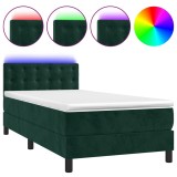 Cumpara ieftin Pat continental cu saltea si LED verde inchis 80x200 cm catifea