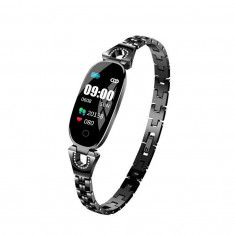 Smartwatch ceas pentru femei H8, pulsometer tensiune arteriala negru ST foto