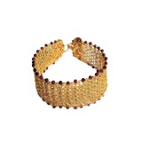 B186. Bratara de inspiratie Dacica, fir de Gilt si granate, Auriu, 17 cm