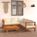 Set mobilier gradina Gossi, 6 piese, lemn masiv acacia, perne incluse alb/crem, exterior, relaxare