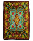 Cumpara ieftin Covor traditional din lana 252&times;182 cm, tesut manual, model floral turcoaz cu medalion &ndash; fara franjuri