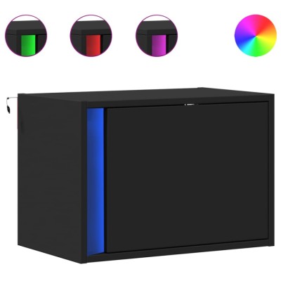 Noptiera montata pe perete cu lumini LED, negru foto