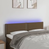 Cumpara ieftin Tăblie de pat cu LED, maro &icirc;nchis, 144x5x78/88 cm, textil