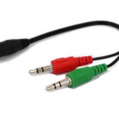 Adaptor Cablu audio Jack, Detech, 2 x 3.5mm 3 pin Tata (microfon + casti/ boxe) la 1 x jack 3.5mm 4 pin Mama - 20cm