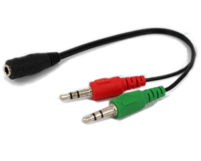 Adaptor Cablu audio Jack, Detech, 2 x 3.5mm 3 pin Tata (microfon + casti/ boxe) la 1 x jack 3.5mm 4 pin Mama - 20cm foto