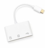 Cumpara ieftin Hub USB-C alb 3 in 1 cu port USB 3.0, cititor card SD si TF microSD, adaptor Type-C pentru laptop, tableta, telefon si transfer fisiere