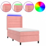 Cumpara ieftin Pat cu arcuri, saltea si LED, roz, 90x190 cm, catifea