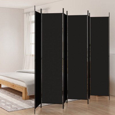 Paravan de cameră cu 6 panouri, negru, 300x220 cm, textil foto