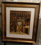 Tablou vechi/ Pictură -Oras medieval- Semnat