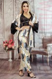 E1093ARR-100 Set 3 piese compleu casual din bustiera, pantaloni lungi si halat scurt