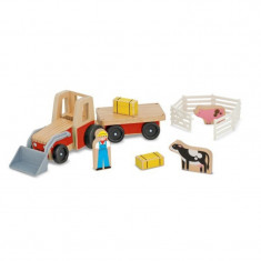 Set de joaca Melissa &amp; Doug Excavator din lemn cu remorca