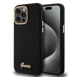 Husa Guess iPhone 15 Pro Max Silicone Script Metal Logo &amp; Frame, negru, GUHCP15XSMBSLK