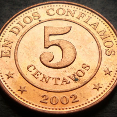 Moneda exotica 5 CENTAVOS - NICARAGUA, anul 2002 * cod 598 A = A.UNC