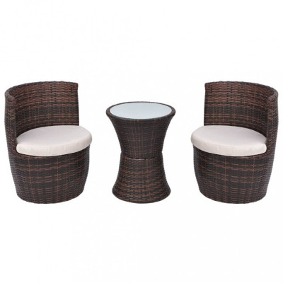 Set mobilier bistro cu perne, 3 piese, maro, poliratan foto