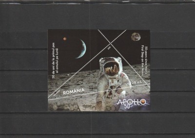 ROMANIA 2019 LP 2247 a 50 ANI DE LA PRIMUL PAS AL OMULUI PE LUNA COLITA MNH NESTAMPILATA foto