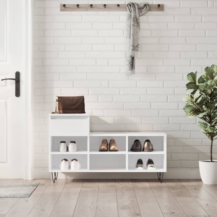 Pantofar, alb extralucios, 102x36x60 cm, lemn compozit