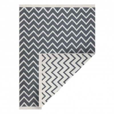 Covor TWIN 23002 ZigZag, bumbac, cu două fețe, Franjuri ecologice - antracit / crem, 60x90 cm foto