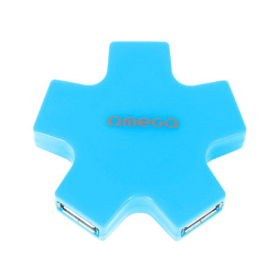 Hub USB cu 4 porturi USB 2.0, Omega Star Blue 43520, incarcare, transfer date, conectare periferice, albastru foto