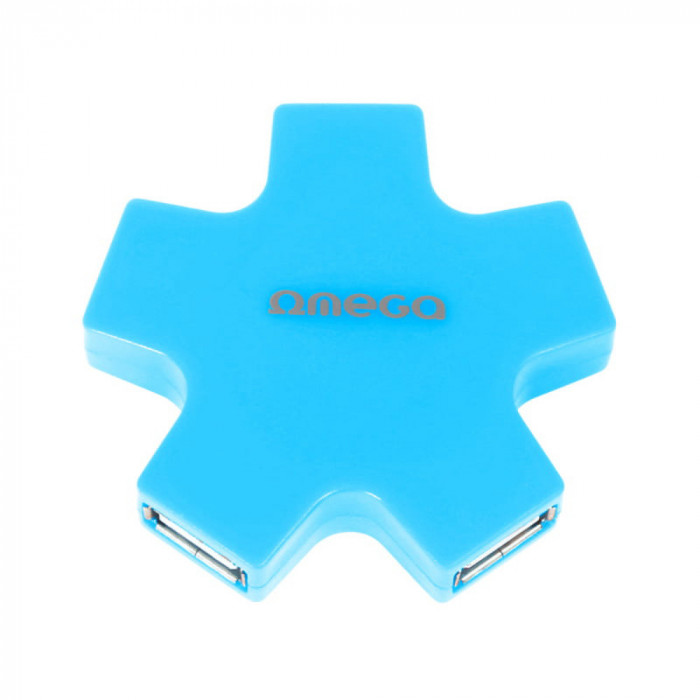 Hub USB cu 4 porturi USB 2.0, Omega Star Blue 43520, incarcare, transfer date, conectare periferice, albastru