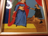 Pictura vintage pe sticla cu scena medievala