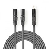 Cablu audio stereo 2x XLR 3-Pin tata - 3.5 mm Jack tata 1.5m gri Nedis