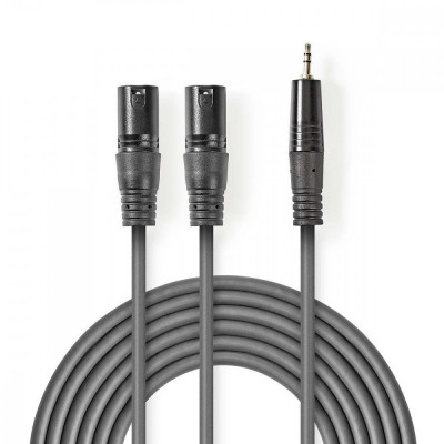 Cablu audio stereo 2x XLR 3-Pin tata - 3.5 mm Jack tata 1.5m gri Nedis foto