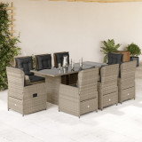 Set mobilier gradina cu perne, 9 piese, gri deschis, poliratan GartenMobel Dekor, vidaXL