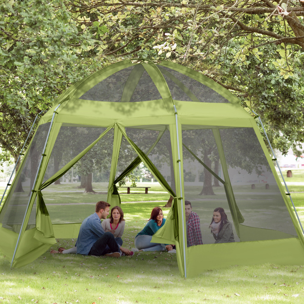 Outsunny Cort pentru Camping Hexagonal pentru 6-8 Persoane, cu 2 intrari,  493x493x240cm, Verde | Okazii.ro