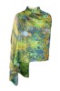 Esarfa Matase Naturala Dama, Pictata Manual, Albastru Galben, 180x70cm, Eleganta, Sal Dubla Fata, Accesorii Moda Femei