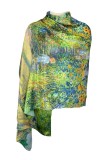 Esarfa tip sal doua fete pictata CO, Dacali, matase, albastru/galben, 180x70cm, Multicolor, Marime universala