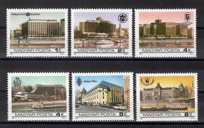 Ungaria 1984 - Imagini de pe Dunăre, Serie + Colita, 4 poze, MNH