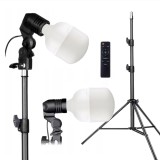 Cumpara ieftin Trepied profesional pentru studio, iluminare 150W cu telecomanda wireless, control de intensitate, inaltime reglabila 200 cm, suport aluminiu studio f