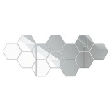 Set 12 stickere perete，BOMSTOM, Stil oglinda, Hexagon, 126x110x63 mm, Argintiu