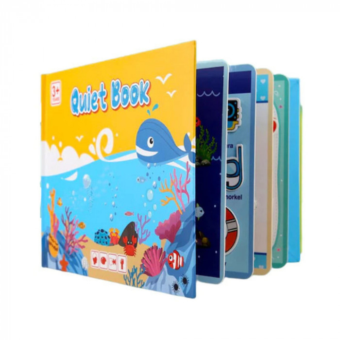 Carte cu activitati Quiet Book cu stickere, 10 pagini, model cu lumea acvatica