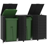 VidaXL Depozitare coș gunoi cu roți 3 coșuri negru 207x79x117 cm oțel