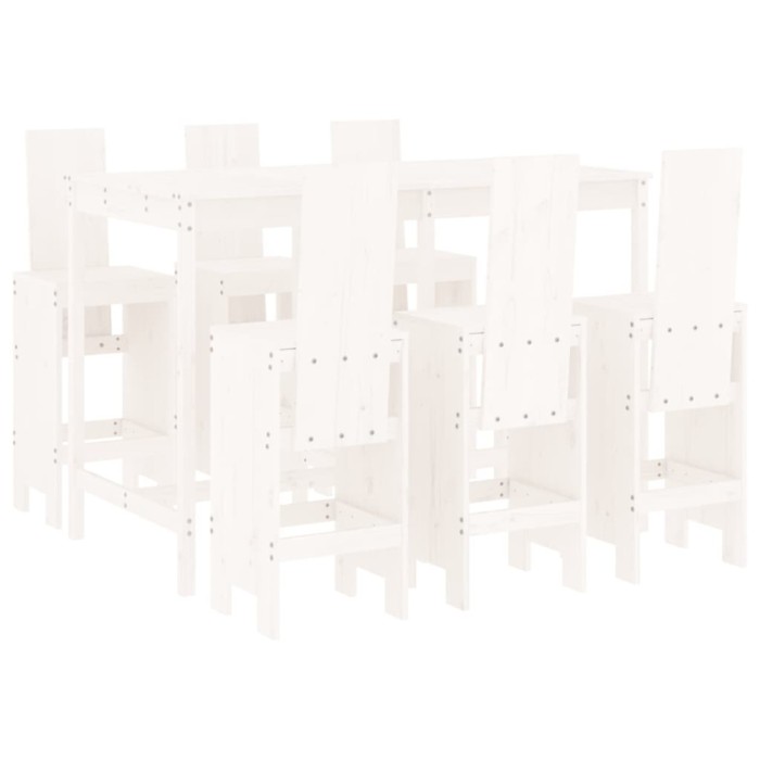 Set bar de gradina, 7 piese, alb, lemn masiv de pin