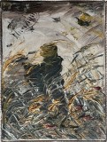 Tablou / lucrare, ulei pe panză, 34x27 / 24x18, cu rama, sticla, paspartu textil, semnatura indescifrabila