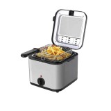 Friteuza multifunctionala, pentru prajit si copt, putere 1000W, capacitate 2, 5L, din otel inoxidabil, cu cos din inox, maner rece, argintiu/negru