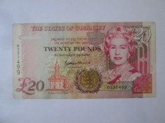 Rara! Guernsey 20 Pounds 1996 in stare foarte buna,bancnota din imagini
