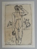 Jozsef Bene &quot;Personaj&quot; desen penita 1965, Scene gen, Cerneala, Altul