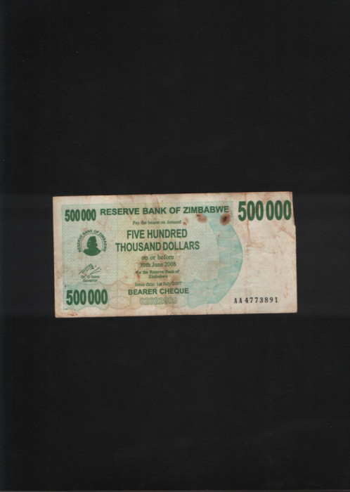 Zimbabwe 500000 500 000 dolari dollars 2007 seria4773891