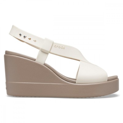 Sandale Crocs Brooklyn High Wedge Alb - Stucco/Mushroom foto